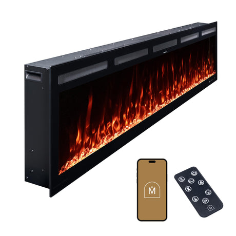 Modern Ember Vibrance 72 Inch Smart Linear Electric Fireplace Insert - Recessed in-Wall and Wall-Mount, LED Multiple Flame Colors, Alexa/WiFi Enabled - Remote Included Modern Ember