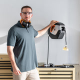 Giraffe Tools Retractable Power Cord Reel, 50ft 12AWG/3C SJT Heavy Duty Extension Cord Storage Reel Wall/Ceiling Mount for Garage with Lighted Triple Tap Giraffe Tools