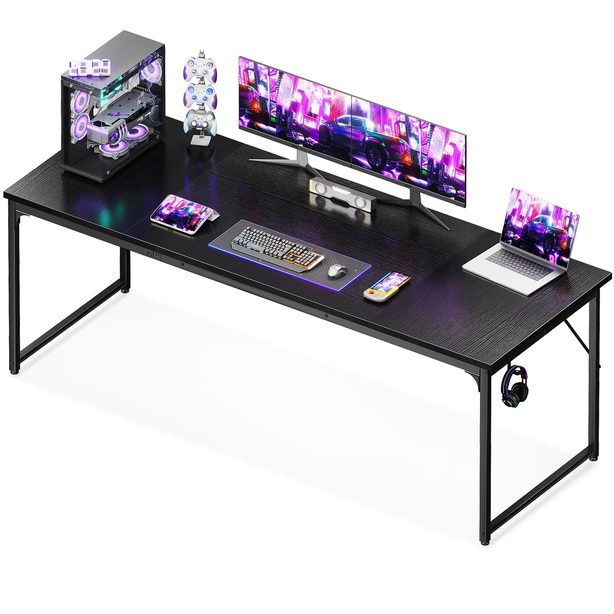 Coleshome 71 Inch Computer Desk, Modern Simple Style Desk for Home Office, Study Student Writing Desk, Black Coleshome