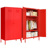 SunLinkSan Metal Storage Cabinet with Doors and Adjustable Shelves, Organization Locker, Farmhouse Kitchen Pantry for Cupboard, Bedroom, Dining, Living, Bathroom, Office, Garage Room (Wardrobe, Red) SunLinkSan