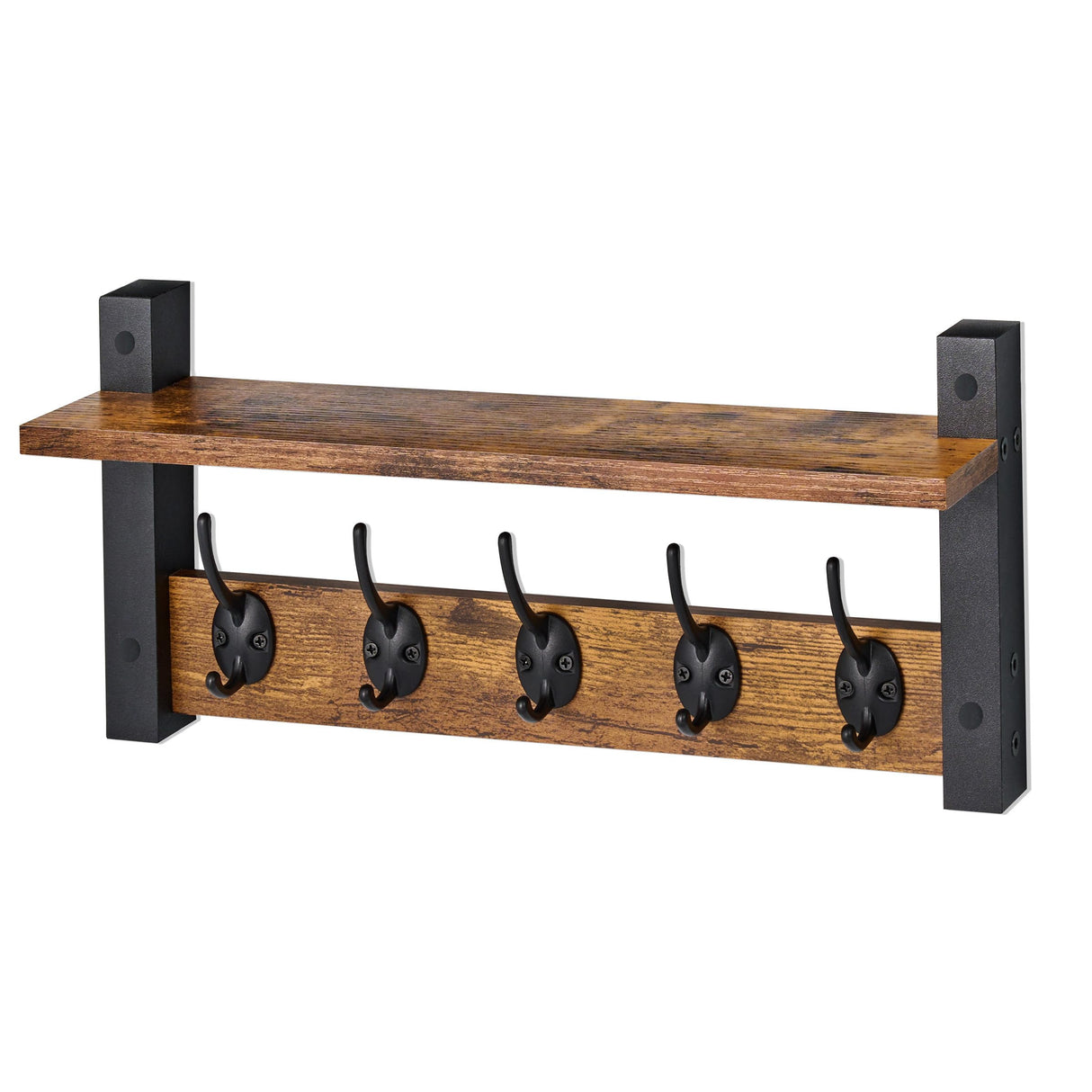 Sorbus Coat Hooks Wall Mount with Shelf – 16 Inch Coat Rack Wall Mount with 5 Heavy Duty Hooks – Floating Wall Shelf with Hooks for Entryway, Bathroom, Bedroom, Kitchen, or Mudroom (Rustic Brown) Sorbus