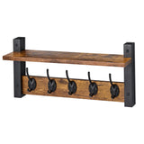 Sorbus Coat Hooks Wall Mount with Shelf – 16 Inch Coat Rack Wall Mount with 5 Heavy Duty Hooks – Floating Wall Shelf with Hooks for Entryway, Bathroom, Bedroom, Kitchen, or Mudroom (Rustic Brown) Sorbus