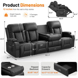 FURNIMAT Recliner Sofa, 4 Seater Dual Reclining Sofa with Flip Back Console, Modern PU Leather Recliner Couch for Living Room/RV, with Storage Drawer, USB Ports, Cup Holder, Cell Phone Holder, Black FURNIMAT