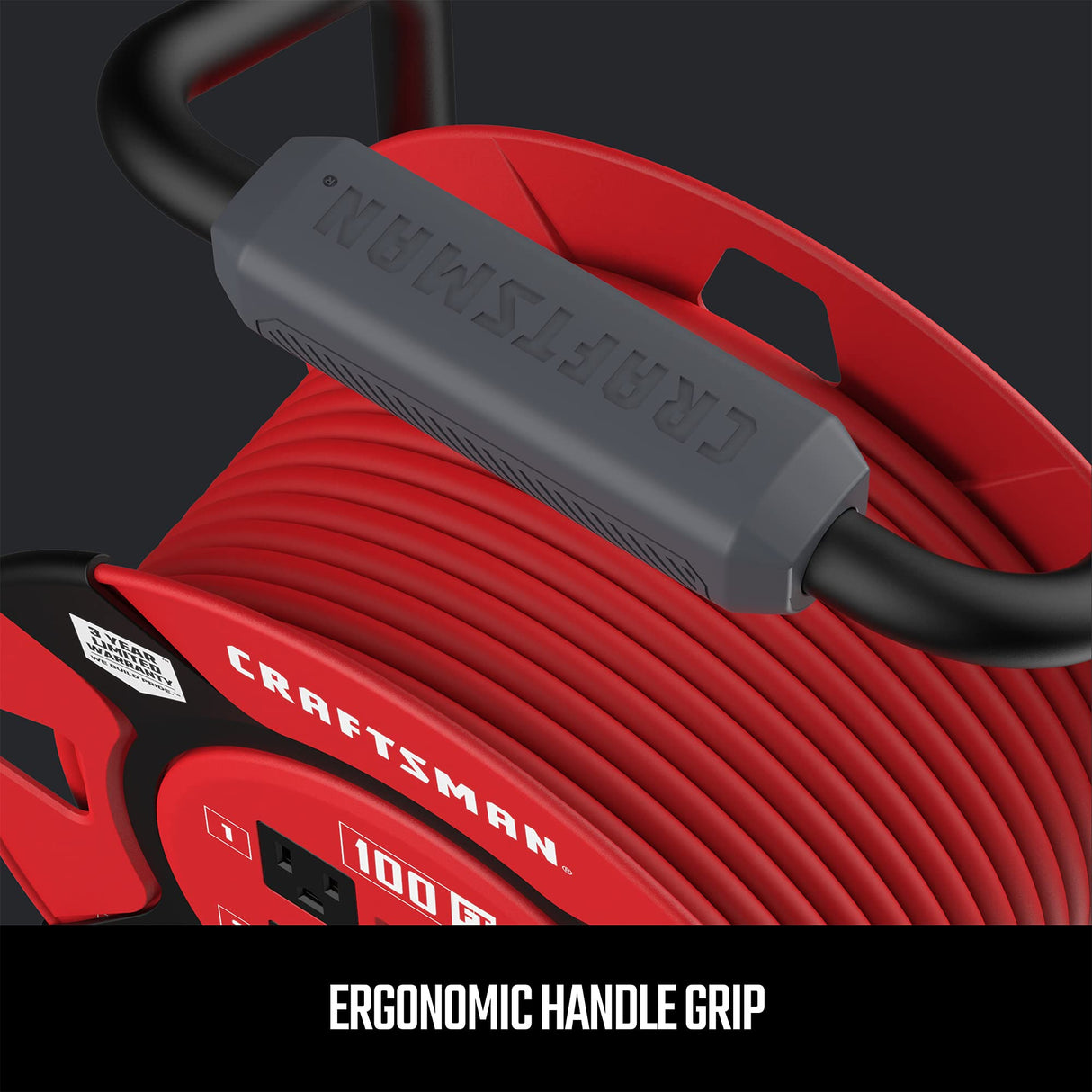 CRAFTSMAN 100 Ft. Retractable Extension Cord Reel With 4 Outlets & Heavy Duty 14AWG SJTW Cable CRAFTSMAN