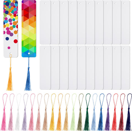 20 Pieces Sublimation Blank Bookmark Metal Blank Bookmarks with Tassels DIY Craft White Bookmarks with Hole for DIY Projects and Present Tags Tenare