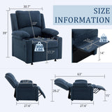 Power Recliner Chair Nursery Reclining Sofa Chair for Adults, Upholstered Heating Point Massage Theater Seating Single Sofa with Side Pockets Sidetable for Living Room-Blue Alunaune