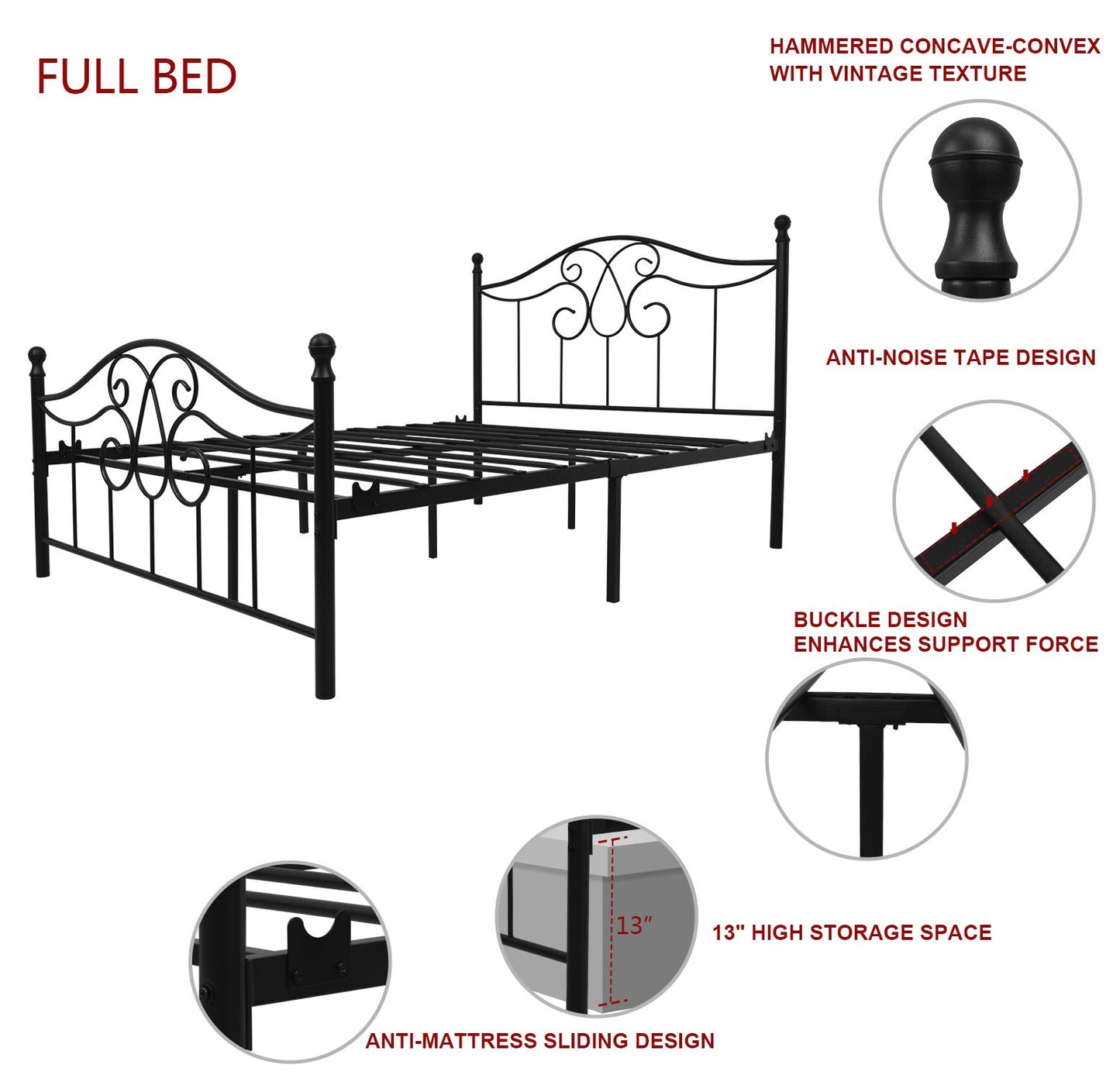 YERPERFO Metal Full Bed Frame with Headboard and Footboard Farmhouse Platform Bed Frame Full Size Under Bed Storage No Box Spring Needed and Easy Assembly (Full, Black)