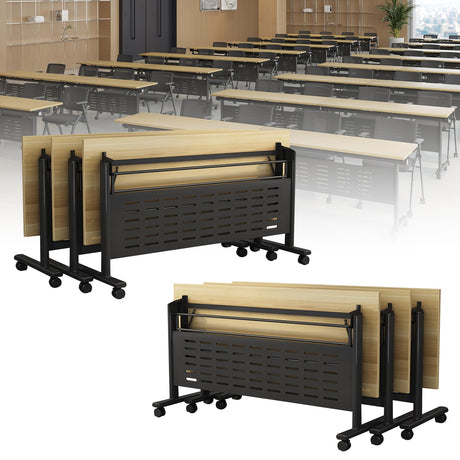 6-Pack Folding Conference Table for 12-16People,Modern Flip Top Training Room Tables with Wheels Save Space Rectangle Office Meeting Table Computer Desk forStudy Writing (6pcs 62.9 * 23.6 * 29.5in) GOYQGLE