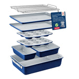 Bakken 8-Piece Stackable Bakeware Set - Ceramic Non-Stick Coating, Baking Sheets, Assorted Baking Pans, PTFE, PFOA & PFOS Free - Healthy Baking, Ergonomic Handles, Cooling Rack, Non-Toxic, Oven-Safe Bakken- Swiss