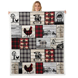 Rustic Farm Animal Fleece Bed Blanket Throw 50"X60" Retro Buffalo Plaid Farmhouse Cabin Throw Blanket Country Sheep Chicken Cow Print Sherpa Blanket,Grid Windmill Flannel Blanket Red Black Grey Erosebridal