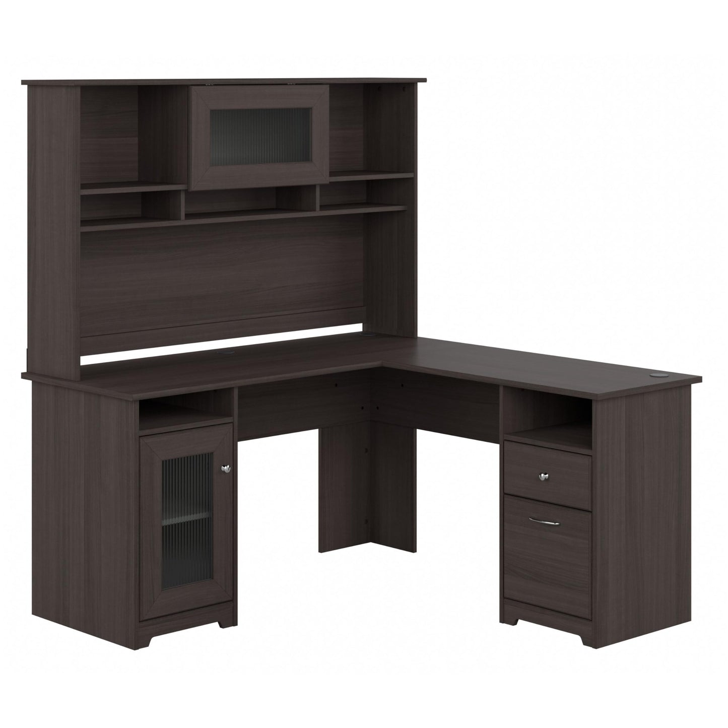 Bush Furniture Cabot L Shaped Desk with Hutch | Corner Desk with Storage for Home Office in Heather Gray | 60W L Shaped Computer Desk - WoodArtSupply