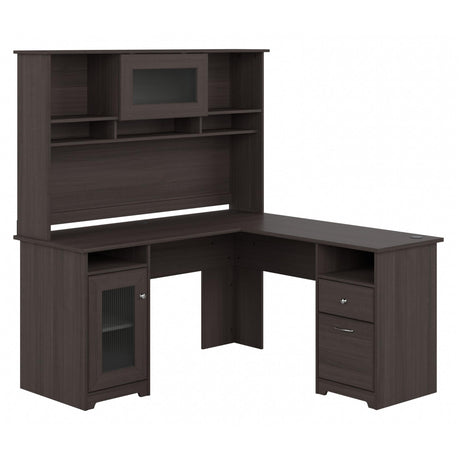 Bush Furniture Cabot L Shaped Desk with Hutch | Corner Desk with Storage for Home Office in Heather Gray | 60W L Shaped Computer Desk Bush Business Furniture