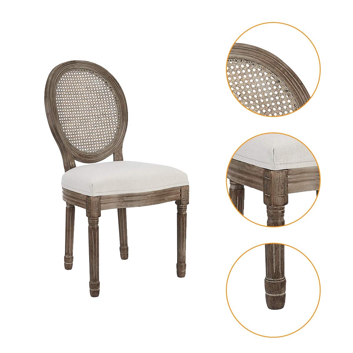 CangLong Farmhouse Dining Room Accent Chairs French Distressed Bedroom Chairs with Round Rattan Back Elegant Kitchen Chairs Side Chair, Set of 2 , Rattan Back in Beige - WoodArtSupply