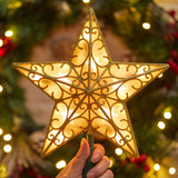 Christmas Star Tree Topper, 9.5 in Plug in Golden Glittered 3D Star Tree Topper, Metal Hollow Designed Built-in 10 Bulbs String Lights for Indoor Office Christmas New Year Holiday Tree Decoration Brightown