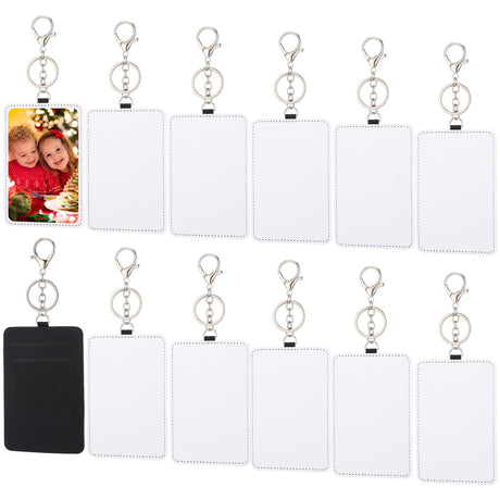 Eersida 12 Pcs Sublimation Work Card Holder Rectangle Portable Transportation Card Holder Leather Sublimation Badge Holders Printable Blank Card Carrier Case for Men Women Business Passport ID Card Eersida