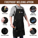 Leather Welding Apron - Heat & Flame Resistant Blacksmith Apron for Forging, BBQ, Grilling (36" Length, Black) LeaSeek
