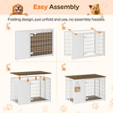 YATINEY Foldable Dog Crate Furniture, Dog Crate with DIY Frame, Heavy Duty Dog Kennel Indoor with Hooks, Wooden Dog Cage End Table, for Small/Medium Dogs, White and Walnut DC95WH YATINEY