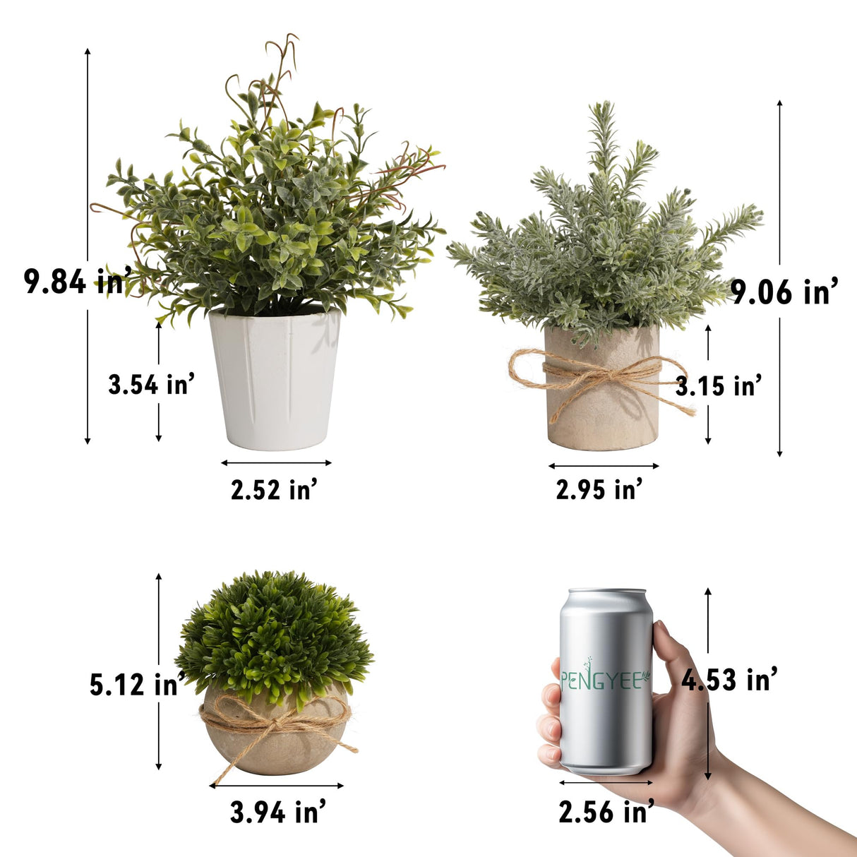 PENGYEE 4 Pack Small Fake Plants, Artificial Plants Indoor for Home Decor, Small Faux Plants Indoor, Fake Plants in White Pot for Bathroom Bedroom Kitchen Office Farmhouse Room Shelf Decor PENGYEE