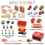 KipiPol Train Set - 69 Pieces Wooden Train Tracks & Trains for Kids, Toddler Boys and Girls 3,4,5 Years Old and Up– Premium Wood Construction Toys -Fits Thomas, Brio, IKEA, Melissa and Doug Kipipol