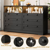 GarveeHome Black Dresser for Bedroom with Power Outlet, Modern 6 Drawer Dresser Wooden with LED Light, Large Capacity Storage Dressers Bedroom, Tv Stand Dresser for Bedroom with Large Drawer, Handles GarveeHome