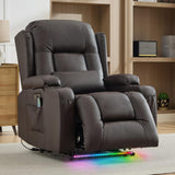 IPKIG Power Recliner Chair for Adults, Wall Hugger RV Recliners with LED Lights/USB Ports/Pillow/Side Pockets, Overstuffed Electric Recliner Sofa Chair for Living Room, Home Theater (1, Brown) IPKIG