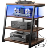 armocity 4-Tier AV Media Stand with Power Strips, Corner TV Stand with LED Lights, Rack Audio Tower with Adjustable Shelves, Corner Entertainment Center, 30'', Black Walnut armocity
