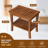 Large Teak Wood Shower Bench Stool with Storage Shelf Wooden Teak Bench for Shower Seat Chair for Inside Shower Waterproof Teakwood Shower Bench Bathroom Spa Bathing Shower Stool with Non-Slip Feet Greenual
