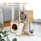 PAWZ Road Cat Tree 35 Inches Wooden Cat Tower with Double Condos, Spacious Perch, Fully Wrapped Scratching Sisal Posts and Replaceable Dangling Balls-Walnut PAWZ Road