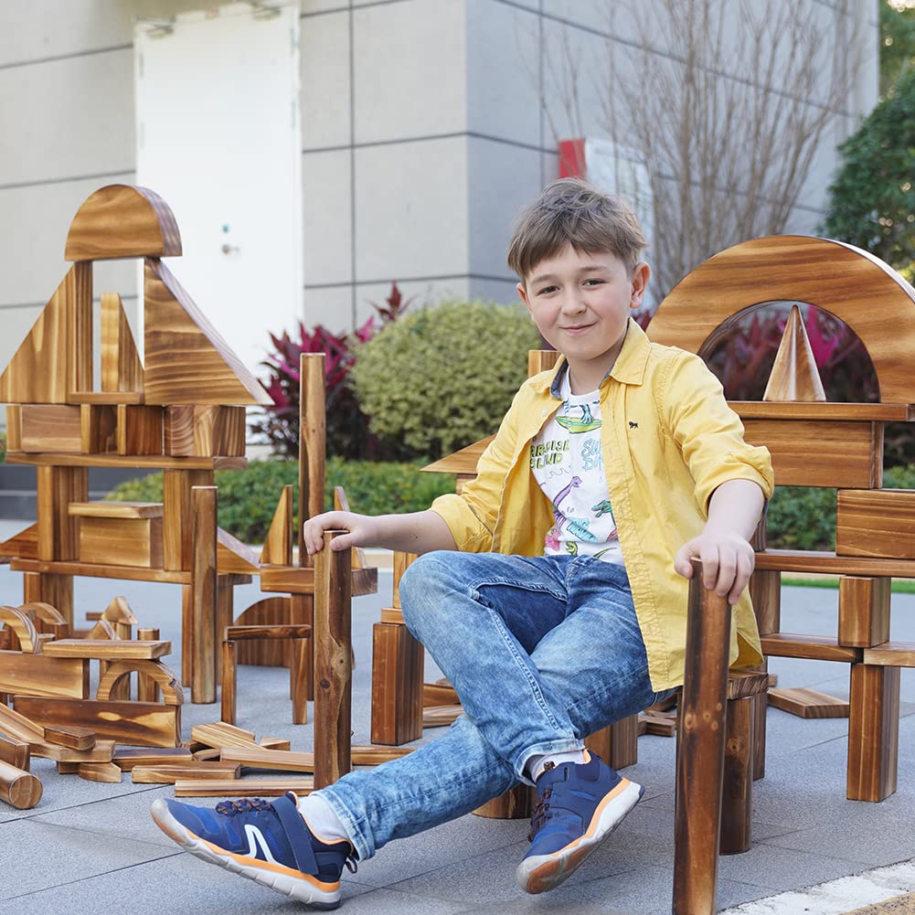 64 pcs Large Outdoor Carbonized Wooden Building Blocks Set for Kids Toddlers 3-12, Giant Carbonized Outside Wooden Blocks Playset for Kindergarten Yard, Jumbo Blocks (jumbo set 2#: 45 lbs (20.7 kg) penepico