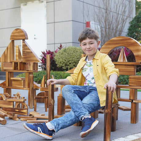 64 pcs Large Outdoor Carbonized Wooden Building Blocks Set for Kids Toddlers 3-12, Giant Carbonized Outside Wooden Blocks Playset for Kindergarten Yard, Jumbo Blocks (jumbo set 2#: 45 lbs (20.7 kg) penepico