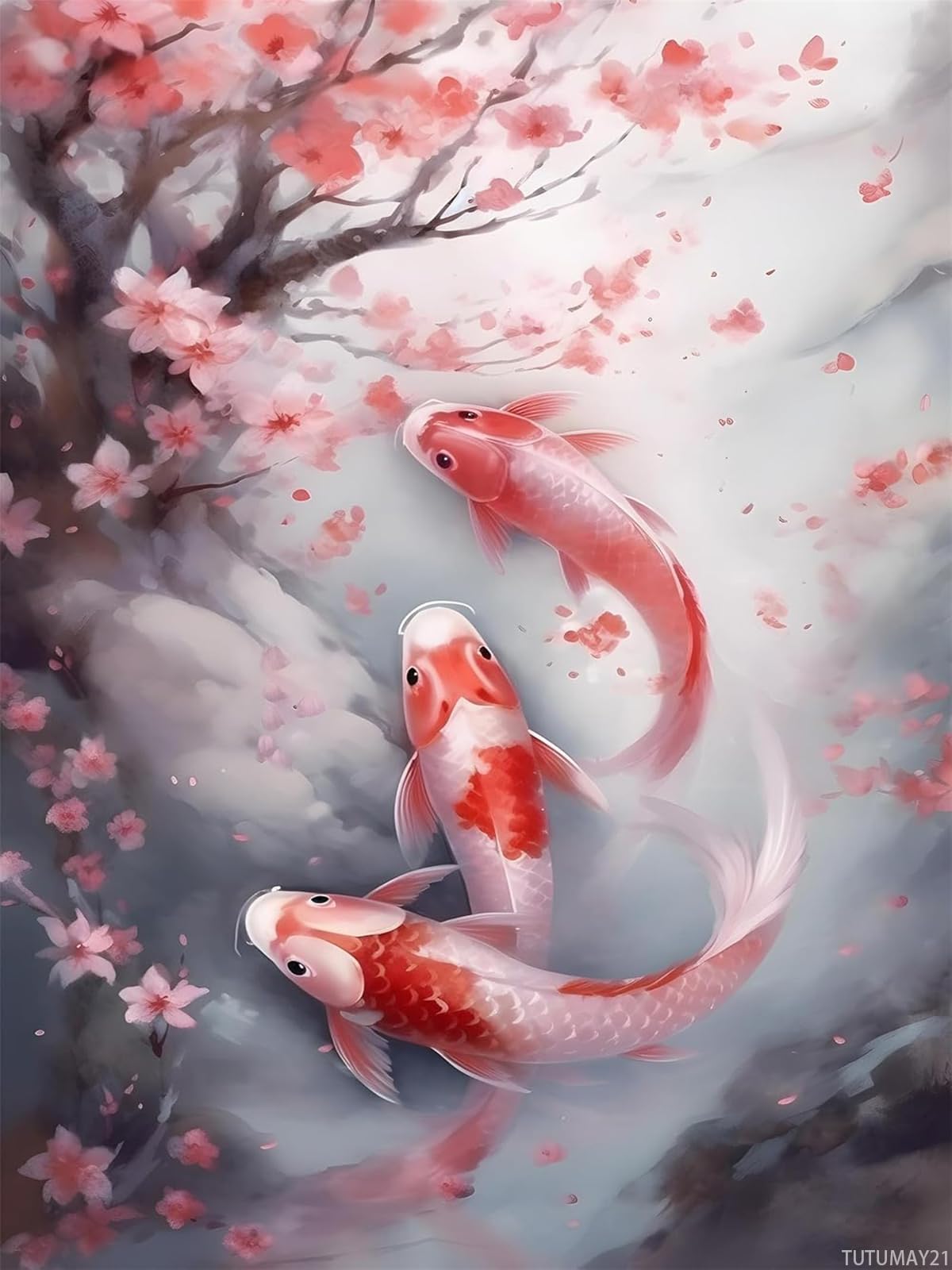 TUTUMAY21 Koi Fish Diamond Painting Kits for Adults 5D Diamond Art for Beginners, DIY Full Drill Paintings with Diamonds Gem Art for Adults for Home Room Wall Decor 12x16inch TUTUMAY21