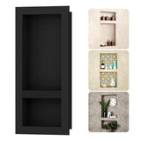 BWE Black Shower Niche Insert Tile Ready 16" X 32" Rectangle for Shower Wall Prefabricated Waterproof Double Shelves Recessed Niche for Shower Bathroom Storage BWE
