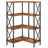 HOOBRO Corner Bookshelf, 4-Tier L-Shaped Bookcase, Industrial Open Display Shelf Tall Storage Organizer, Vertical Storage Rack, for Living Room, Home Office, Rustic Brown and Black BF59SJ01 HOOBRO