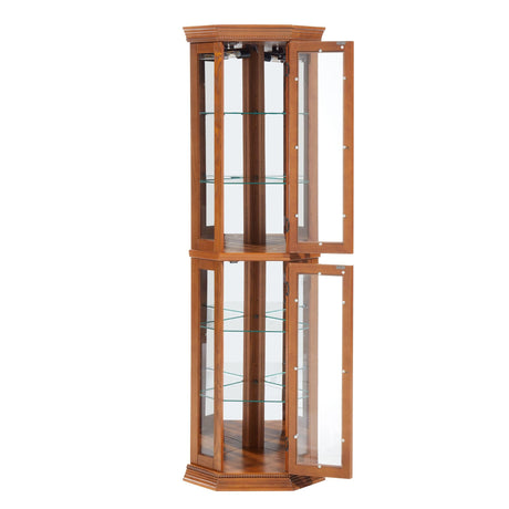 CKEASEAN Corner Curio Cabinet, 70" H Glass Display Cabinet with 6 Tempered Adjustable Glass Shelves and Vintage Door Decoration, China Cabinet with Light Bulb Included, Rack for Living Room(Oak) CKEASEAN