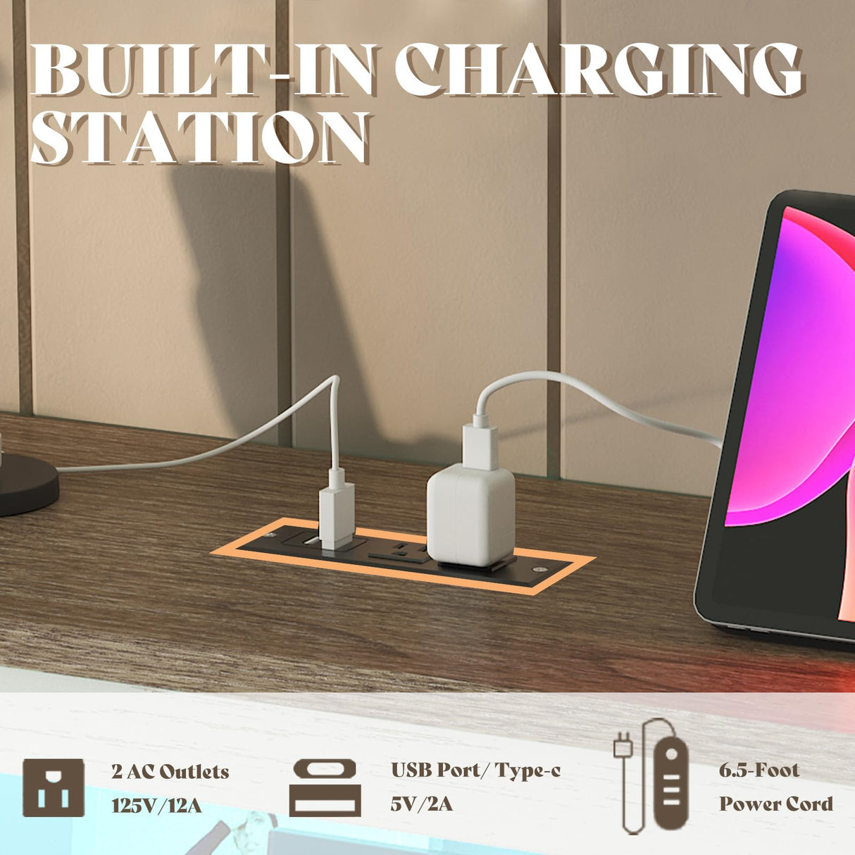 AMERLIFE King Size Bed Frame with Bookcase Storage Headboard and Footboard, LED Platform Bed with Charging Station, No Box Spring Needed, Noise Free, Distressed White AMERLIFE
