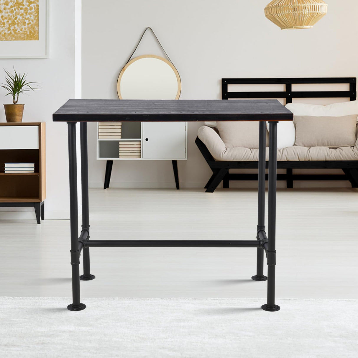 Diwhy DIY Industrial Design Pipe Dining Table Casual Pub BAR Laptop Table Modern Studio Wood and Metal Rectangular Dining Table homeoffice Desk Breakfast high bar Table Walnut Desktop 47.3" × 23.6" Diwhy