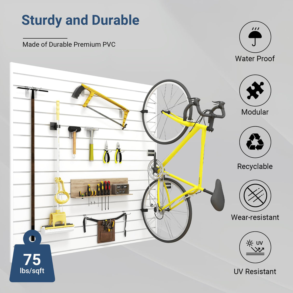 Neoaider Slatwall Panel 4 FT x 4 FT, Interlocking Slat Wall Paneling, Wall Mounted PVC Wallpanel, Suitable for Garage Storage and Organizer, Slatwall Board, Shelves - White Neoaider