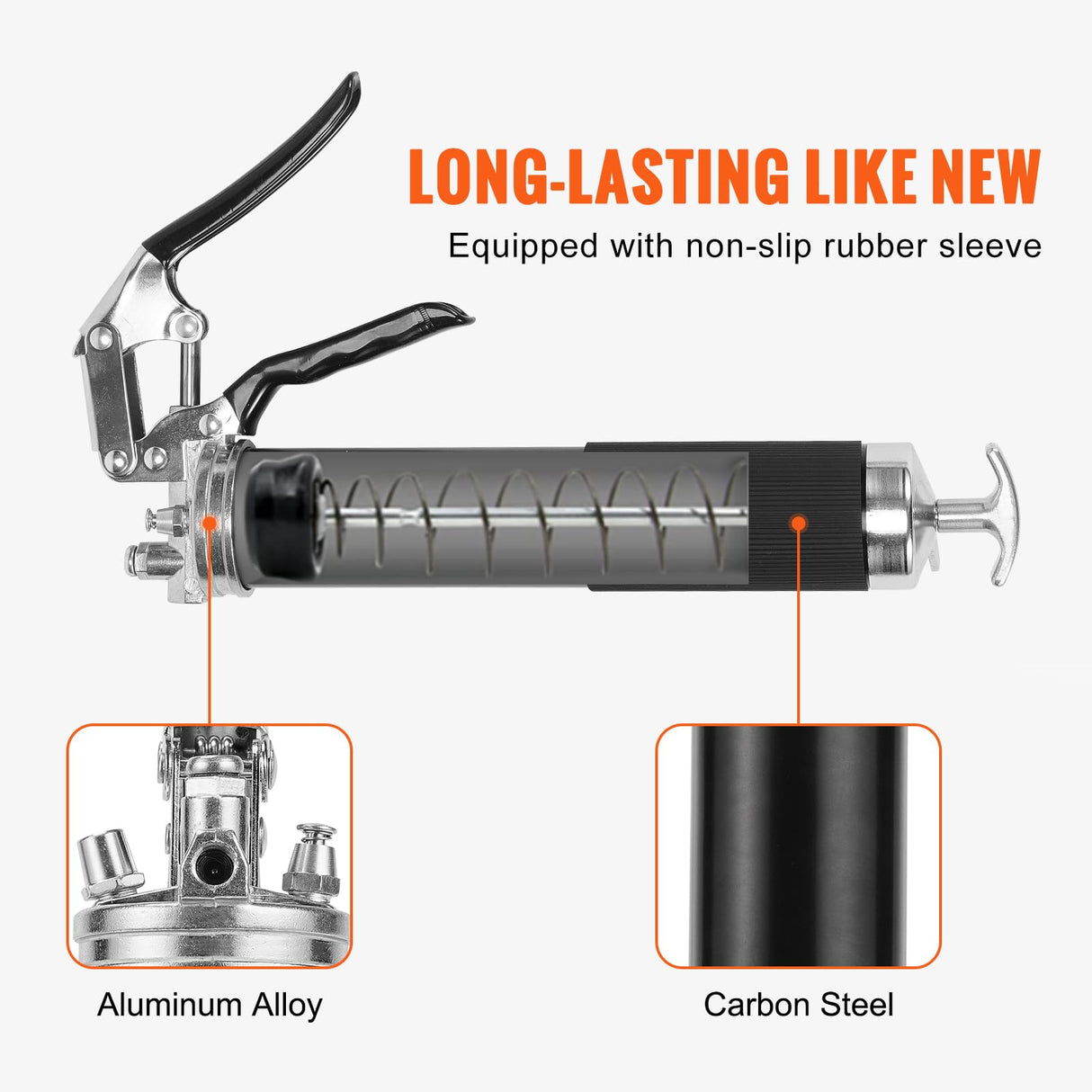 VEVOR Grease Gun, 6000 PSI Heavy Duty Pistol Grip Grease Gun, Grease Gun Kit with 14 oz Load, 17.72 Inch Flexible Hose, 1 Flat Couplers, 1 Pointed Coupler, and 1 Bent Metal Pipe VEVOR