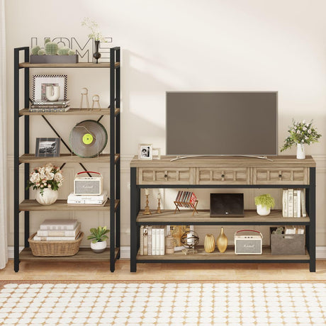 FATORRI Rustic Oak Industrial Console Table with 3 Drawers and Ample Storage FATORRI