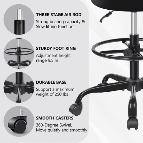 Primy Office Drafting Chair Armless, Tall Office Desk Chair Adjustable Height and Footring, Mid-Back Ergonomic Standing Desk Chair Mesh Rolling Tall Chair for Art Room, Office or Home(Black) Primy