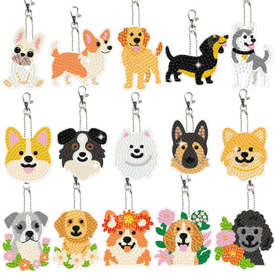beinkmake 15pcs Dog Diamond Painting Keychain Labrador Corgi 5D DIY Diamond Keychain Set for Beginners Wallets School Bags Keys Decor Colorful