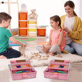 TERGOO 12in Three-Layer Multipurpose Storage Box, Folding Tool Box/Art & Crafts Case/Sewing Supplies Organizer/Medicine Box/Family First Aid Box with 2 Trays (Pink) TERGOO