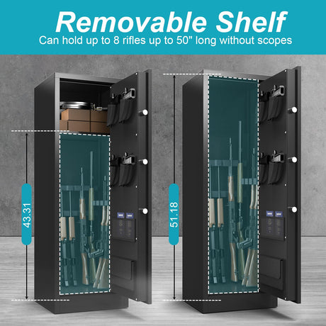 Marcree 8-10 Gun Safe, Digital Large Gun Cabinet for Rilfes and Shotguns, Rifle Safe with Removable Shelf, Shotgun Safes with Dual Alarm System&Mute Function, LED Light, Pistol Bags, Assemble Required Marcree