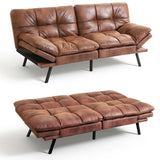 Vipbear 71" Futon Sofa Bed - Convertible Sofa Beds/Adjustable Backrest & Armrest, Comfy Loveseat Sleeper for Small Spaces, Apartments & Offices,Faux Leather Brown Futons Vipbear