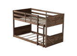 Twin Over Twin Low Bunk Beds with Rustic Headboard & Footboard – Solid Rubber Wood Floor Bunk Bed Frame, No Box Spring Needed, Perfect Small Bunked Frames for Kids, Teens, Boys Girls, Antique Oak Mirightone
