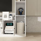 TAMUNE Entertainment Center with Bookshelves Modern Media Center with Open Shelves & Bridge TV Wall Unit with Doors, for Living Room White (81.1”W x 11.8”D x 70.9”H) TAMUNE