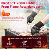 HandLove BBQ Gloves - Heat Resistant Grilling, Oven Gloves for Culinary Experts - Extreme Fireproof Protection, Silicone Grip, Long Cuff Mitts - Kitchen & Outdoor Barbecue, Cooking, Baking, Black, L HandLove