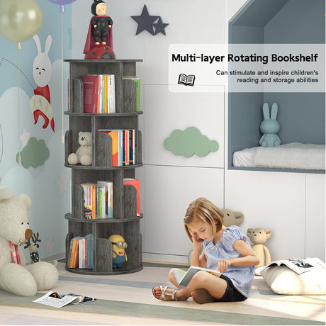 Aheaplus 360° Rotating 4-Tier Corner Bookshelf - Space-Saving Black Bookcase for Small Rooms Aheaplus