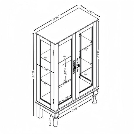 CKEASEAN Curio Cabinet 47" H Vintage Glass Display Cabinet with 3-Tier Adjustable Glass Shelves, Acrylic Mirrored Back Pane, Light Blub Included, China Cabinet for Living Room (Dark Oak) CKEASEAN