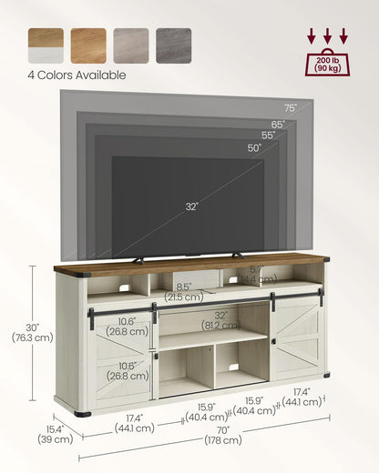 VASAGLE TV Stand for TVs up to 75 Inches, Farmhouse Entertainment Center with Sliding Barn Doors, TV Console Table for Living Room, Rustic White and Honey Brown ULTV323W02